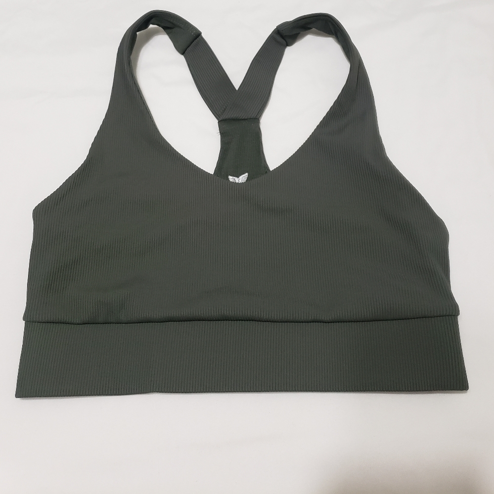 Olive Green Ribbed Sports Bra